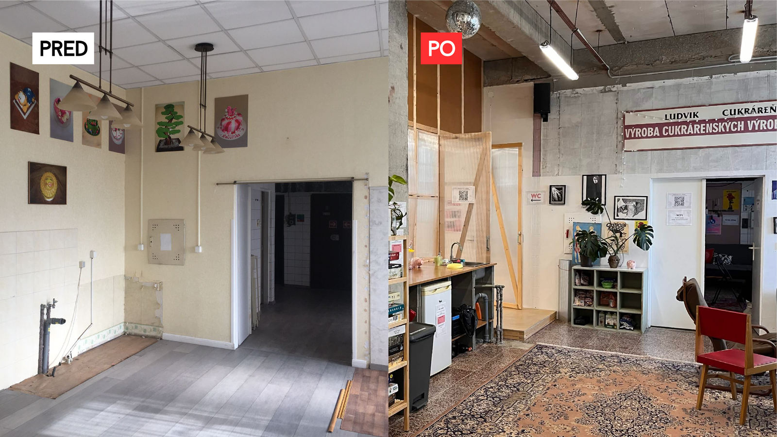 Infoshop pred a po rekonštrukcii (pohľad do zázemia)